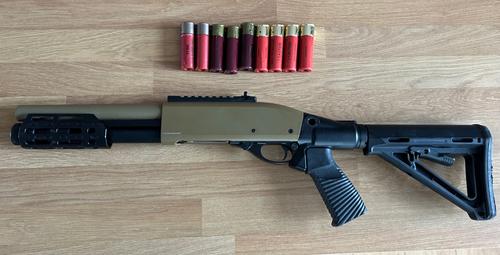 More information about "Golden Eagle M870 M-Lok Tri-Shot Gas Airsoft Shotgun - Tan + 9 cartridges"